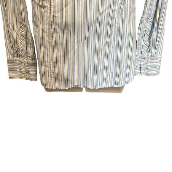 J. Crew Factory Shirt Top Button Down White Blue Pin Striped Long Sleeve Medium - Picture 7 of 12
